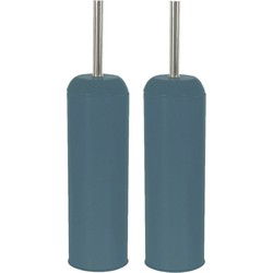 2x stuks Excellent Houseware - Toiletborstel met houder - rond - navy - Toiletborstels