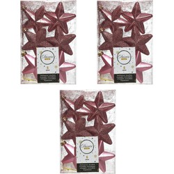 18x Kunststof sterren kerstballen glans/mat/glitter oud roze 7 cm kerstboom versiering/decoratie - Kersthangers