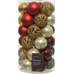 Decoris kerstballen - 37x - rood/groen/goud - 6 cm -kunststof - Kerstbal