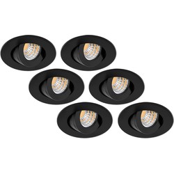 Groenovatie Inbouwspot LED 3W, Rond, Kantelbaar, Aluminium, Dimbaar, Zwart, 6-Pack