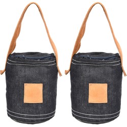 2x Deurstopper blauw denim met bruin leer 13 x 17 cm - Deurstoppers