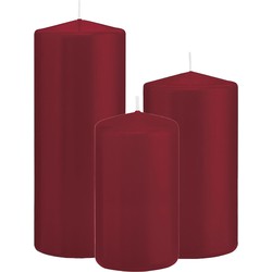 Stompkaarsen set van 3x stuks bordeaux rood 12-15-20 cm - Stompkaarsen
