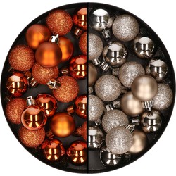 40x stuks kleine kunststof kerstballen oranje en champagne 3 cm - Kerstbal