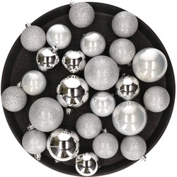 Kerstversiering set kerstballen zilver 6 - 8 - 10 cm - pakket van 62x stuks - Kerstbal