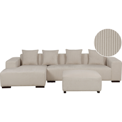 LUNGO - Hoekbank met ottomaan - Beige - Rechtszijdig - Corduroy