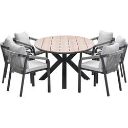 Garden Impressions Tarera tuinset 7-delig taupe - Tulli tuintafel 220x115xH75 cm - light teak vironwood