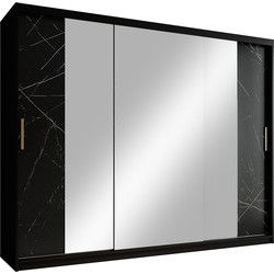 Meubella - Kledingkast Marmer 3 - Zwart - 250 cm - Met spiegel