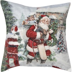 Clayre & Eef Kussenhoes  45x45 cm Wit Polyester Vierkant Kerstman Sierkussenhoes