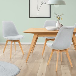 Eetkamerstoelen Set van 4 Grijs Linnen Bekleed met Houten Poten ML-Design