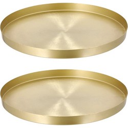 Set van 2x stuks rond kaarsenbord/kaarsenplateau mat goud metaal 30 cm - Kaarsenplateaus