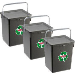Plasticforte Opbergbox - 3x - GFT afval bak kunststof - antraciet - 5L - Opbergbox