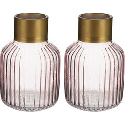Bloemenvazen 2x stuks - luxe decoratie glas - roze/goud - 14 x 22 cm - Vazen