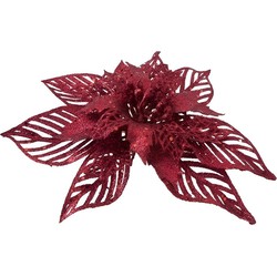 Kerst bloem - op clip - D18 cm - rood - kunststof - kerstster - Kersthangers