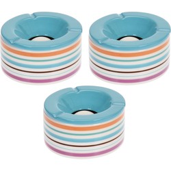 Set van 3x stuks terras asbakken/stormasbakken rond keramiek 14 x 7,5 cm blauw met streep - Asbakken