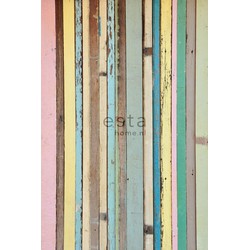 ESTAhome fotobehang sloophout licht roze, geel, blauw en groen - 200 x 279 cm - 157703