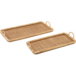 J-line - Set Van 2 Dienbladen Rechthoek Rotan/metaal Natuur - 71x36x10cm