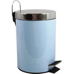 MSV Prullenbak/pedaalemmer - metaal - pastel blauw - 3 liter - 17 x 25 cm - Badkamer/toilet - Pedaalemmers