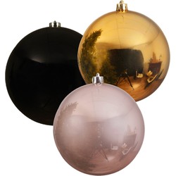 3x stuks grote kerstballen van 20 cm glans van kunststof goud zwart en roze - Kerstbal