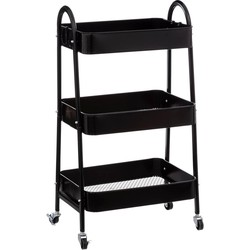 5Five Keukentrolley/kast - zwart - metaal - 78 x 44 x 32 cm - 3 niveaus - draadmanden - Opberg trolley