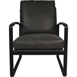 HSM Collection-Fauteuil Miami-95x65x95-Donker Grijs/Zwart-Leder/Metaal