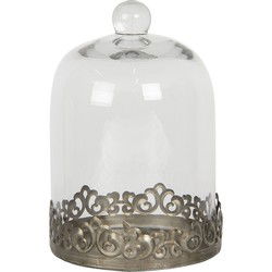 Clayre & Eef Stolp  Ø 14x21 cm Zilverkleurig Metaal Glas Rond Glazen Stolp