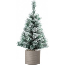 Volle besneeuwde kunst kerstboom 75 cm inclusief taupe pot - Kunstkerstboom