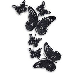 Pro Garden tuin wanddecoratie vlinders - metaal - zwart - 30 x 65 cm - Tuinbeelden