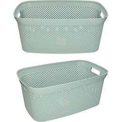 2x Wasmand/wasgoed draagmanden groen 35 liter 54 x 34 x 23 cm huishouden - Wasmanden