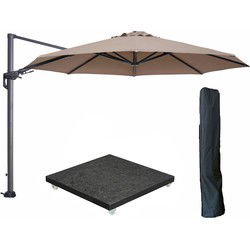Garden Impressions Hawaii zweefparasol Ø350 cm carbon black / taupe met 90kg royal antraciet parasolvoet en parasolhoes