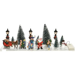 16x stuks Led kerstdorp accessoires figuurtjes/poppetjes en kerstboompje 15cm - Kerstdorpen