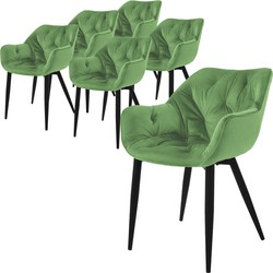 Eetkamerstoel set van 6 Grote ruitvormige quilting met rugleuning en armleuningen Sage Keukenstoel met microvezel fluwelen bekleding ML design
