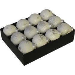 12x Luxe glazen sneeuwvlokken/sterren kerstballen wit 7,5 cm - Kerstbal