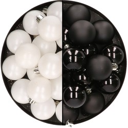 32x stuks kunststof kerstballen mix van wit en zwart 4 cm - Kerstbal