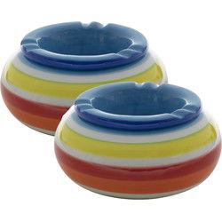 2x stuks ronde terras asbak/stormasbak blauw keramiek 14 x 14 x 7 cm - Asbakken