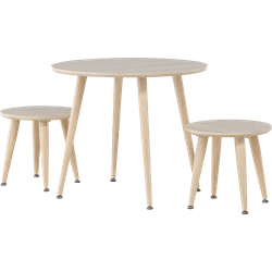 Runar ronde houten kindertafel met krukjes whitewash – set van 3