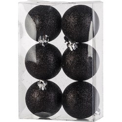 36x Kunststof kerstballen glitter zwart 6 cm kerstboom versiering/decoratie - Kerstbal