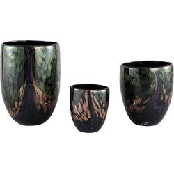PTMD Mixter Rond Windlicht - H20 x Ø14 cm - Glas - Groen