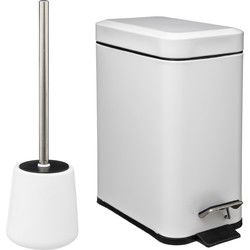 5Five Toilet accessoires set - WC-borstel/pedaalemmer 5L - wit - Toiletaccessoireset