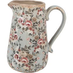 Clayre & Eef Decoratie Kan Grijs Keramiek Bloemen