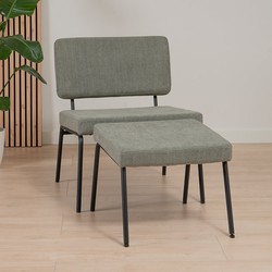 Scandinavische fauteuil en hocker Espen groen gerecyclede stof