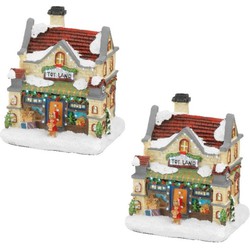 2x stuks kerstdorp kersthuisjes speelgoedwinkels met verlichting 9 x 11 x 12,5 cm - Kerstdorpen