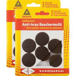 Deltafix Anti-krasvilt - 12x - bruin - 33 mm - rond - zelfklevend - meubel beschermvilt - Meubelviltjes