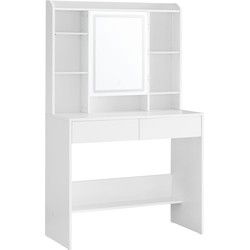 Coiffeuse 2 tiroirs, 7 niches et 1 miroir blanc - L90 cm