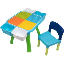 Decopatent® - Kindertafel met 1 Stoeltje - Speeltafel met bouwplaat en Tafel kant - 4 Bakjes - Geschikt voor Duplo® Bouwstenen