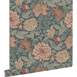 ESTAhome behang vintage bloemen vergrijsd blauw - 0.53 x 10.05 m - 139642