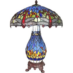 LumiLamp Tiffany Tafellamp  Ø 46x65 cm Blauw Rood Glas Zink Tiffany Bureaulamp