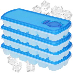 4x Ijsklontjesvormen/ijblokjesvormen 12 vakjes met deksel blauw - IJsblokjesvormen