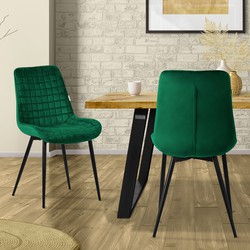 Eetkamerstoel set van 2 donkergroen met fluwelen bekleding en stalen poten Keukenstoel met rugleuning ML design