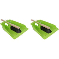 2x Bladerenblik met stoffer limegroen 43 cm - Stoffer en blik