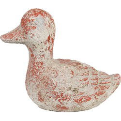 Clayre & Eef Decoratie Beeld Eend Grijs Rood Steen